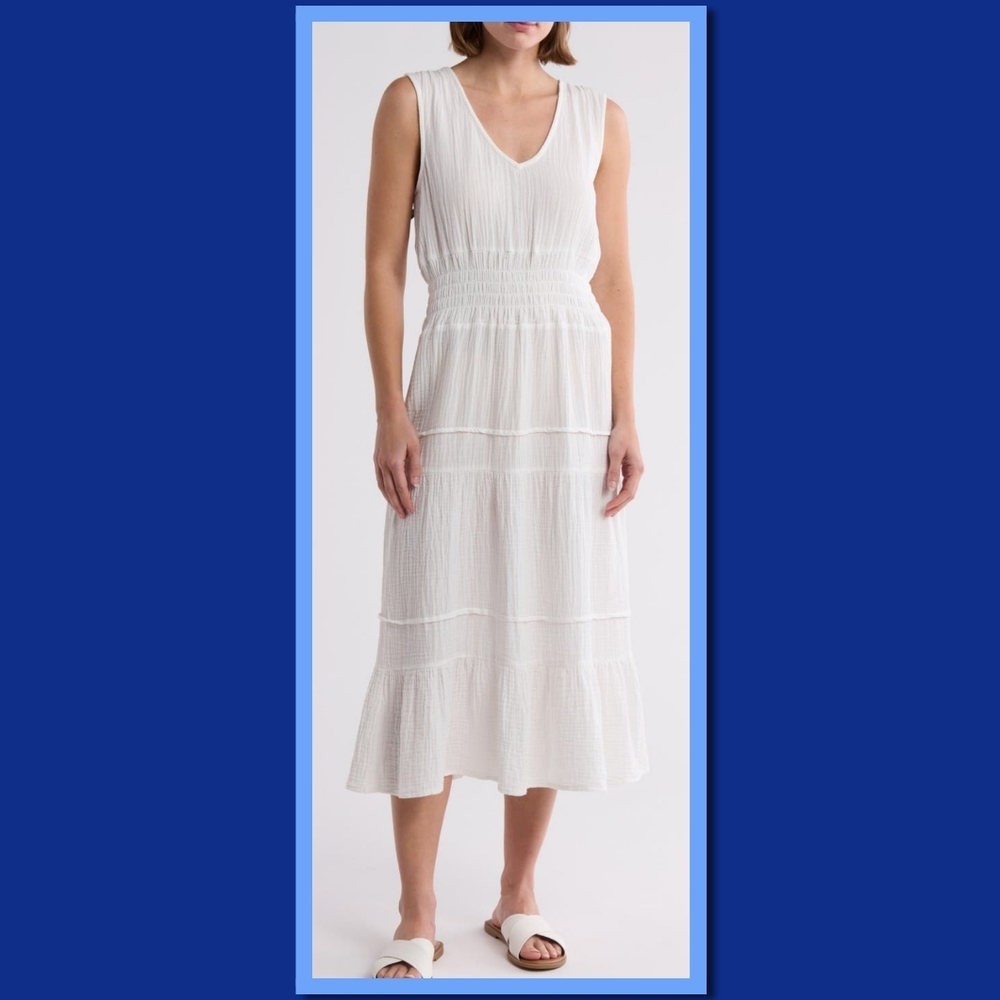 MAISIE COTTON GAUZE TIERED MIDI DRESS